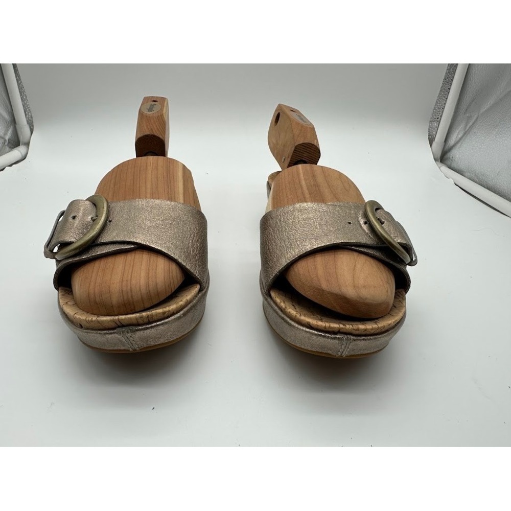 Kork-Ease Women Metallic Bronze Leather Cork Wedge Slide Sandals Buckle Size 7